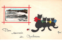 56 - N°75395 - Bon Souvenir De QUIBERON - Chats Noirs - René - Carte Pliée, Vendue En L'état - Quiberon