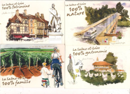 Lot De 6 CPM 71 - Illustration David Giraudon   LA SAÔNE-et-LOIRE 100% Patrimoine  Dessin, Peinture - Otros & Sin Clasificación