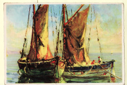 2120 / Peinture Marine ESCHBACH ? Voilier Bateaux Pêche Port à Localiser CPSM 1940s N° 1001 CPFETE CPBAT - Paintings