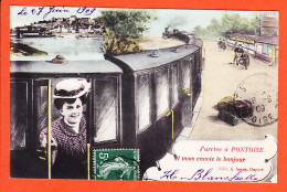 2345 / ⭐ ♥️ PONTOISE (95) J'arrive à Train Vous Envoie BONJOUR 1909 à BLANCHETTE Négociant Epiceries Pont St Maxence St - Pontoise