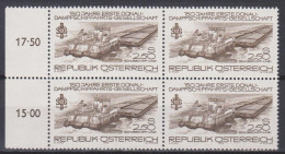 1979 , Mi 1602 ** (5) -  4 Er Block Postfrisch - 150 Jahre Erste Donau - Dampfschiffahrts - Gesellschaft , Schubschiff " - Neufs