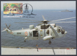 Inde India 2005 Maximum Max Card Indian Navy, Military, Helicopter, MIlitaria, Ship, Warship - Brieven En Documenten
