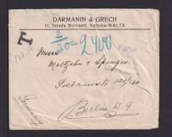 1922 - Mischfrankatur Rückseitig Auf Brief Ab Valetta Nach Berlin - T-Stempel Und Nachgebühr - Malta