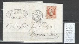 Lettre - Ambulant - Yvert 16 - PB2° Et Bordeaux Paris 1 Sur Le Dateur - 1855 - Railway Post