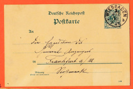 14882 /⭐ Deutsche Reichspost Postkarte 5 Pfenning Einkreisstempel WIESBADEN 04/01/1890 Allemagne Entier Postal De  - Otros & Sin Clasificación