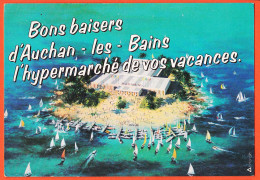 14817 / ⭐ AUCHAN-LES-BAINS L' Hypermarché De Vos Vacances Publicité AVEC Liste Des 17 Magasins De L'époque 1980s - Publicité
