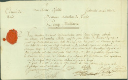 Pas De Calais Aire Sur La Lys An 2 Congé Militaire D'un Sergent Natif De Paris à L'armée Du Nord Cachet Cire - Politicians  & Military