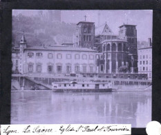 PLAQUE DE VERRE Photo - LYON - La Saone - église Saint Paul Et Fourviere - Année  1890 - Diapositivas De Vidrio