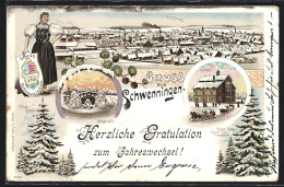 Winter-Lithographie Schwenningen / Neckar, Rathaus, Neckarquelle, Hölzle-Königin  - Autres & Non Classés