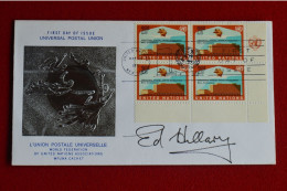 Signed Edmund Hillary FDC United Nations UPU Everest Himalaya Mountaineering Escalade - Sportspeople