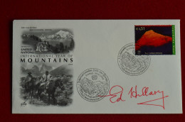 Signed Edmund Hillary Fdc UN International Year Of Mountains Everest Himalaya Mountaineering Escalade - Sportifs