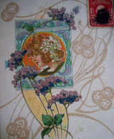 Cpa ART NOUVEAU . ILLUSTRATEUR  . FEMME Coiffée De Fleurs, Profil   . 1906 . PORTRAIT WOMAN  FLOWER  EARLY PC - Femmes