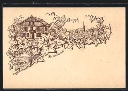 Lithographie Kellinghusen, Pension Haus Hermannshöh, Ortspartie Mit Kirche  - Kellinghusen