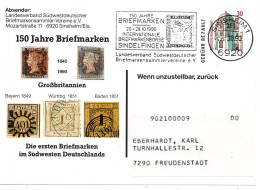 64785 - Bund - 1990 - 30Pfg SWK PGAKte "150 Jahre Briefmarken" SINSHEIM - ... -> Freudenstadt - Briefmarken Auf Briefmarken