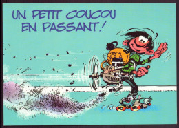 CP " Gaston Lagaffe " Un Petit Coucou En Passant - Bandes Dessinées