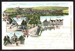 Lithographie Vaihingen / Enz, Bahnhofstrasse, Marktplatz, Löberts-Brunnen  - Andere & Zonder Classificatie