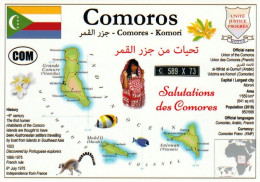 1 Map Of Comores * 1 Ansichtskarte Mit Der Landkarte Von Den Komoren, Informationen Und Der Flagge Der Komoren * - Landkaarten