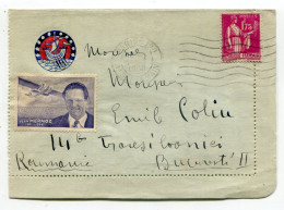 Vignette Bleu Jean Mermoz 1901-1936 Sur Lettre Voyagé Avec Timbre De 1,75 Fr. - Luftfahrt