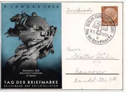 64826 - Deutsches Reich - 1938 - 3Pfg Hindenburg PGAKte "Tag Der Briefmarke" SoStpl BERLIN - ... -> Hannover - Día Del Sello