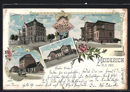 Lithographie Duisburg-Meiderich, Hotel Rheinischer Hof, Kaiser Wilhelm Krankenhaus  - Duisburg