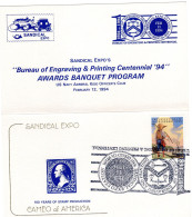 USA 1994 FDC Sandical Stamp Expo - Bureau Of Engraving & Printing Centennial - Awards Banquet Program Cancel Upside Down - FDC