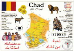 1 Map Of Chad * 1 Ansichtskarte Mit Der Landkarte Von Tschad, Informationen Und Der Flagge Von Tschad * - Mapas