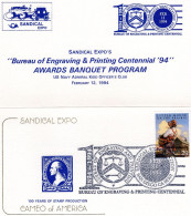 USA 1994 FDC Sandical Stamp Expo - Bureau Of Engraving & Printing Centennial - Awards Banquet Program Cancel Upside Down - Enveloppes évenementielles