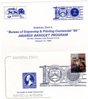 USA 1994 FDC Sandical Stamp Expo - Bureau Of Engraving & Printing Centennial - Awards Banquet Program Cancel Upside Down - Schmuck-FDC