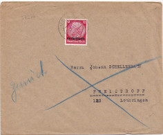 37276# HINDENBURG LOTHRINGEN LETTRE ZURUCH RETOUR FREISDORF FREISTROFF Obl METZ 3 O 3 Aout 1941 MOSELLE - Cartas & Documentos