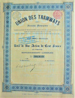 S.A. Union Des Tramways - Une Action De 100 Fr - Bruxelles - Railway & Tramway