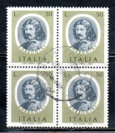 ITALIA REPUBBLICA ITALY REPUBLIC 1974 ARTISTI ITALIANI ITALIAN BORROMINI LIRE 50 QUARTINA BLOCK USATO USED OBLITERE' - 1971-80: Used