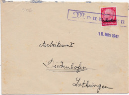 37280# HINDENBURG LOTHRINGEN LETTRE Obl MONNEREN 15 Mars 1941 MOSELLE THIONVILLE - Lettres & Documents