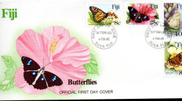 BUTTERFLIES - FIJI - 1985 - BUTTERFLIES SET OF 4 ON ILLUSTRATED FDC - Schmetterlinge