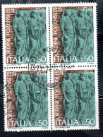 ITALIA REPUBBLICA ITALY REPUBLIC 1974 CENTENARIO ISTITUZIONE ORDINE FORENSE LIRE 50 QUARTINA BLOCK USATO USED OBLITERE' - 1971-80: Used