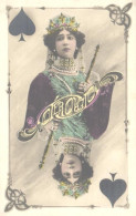 Playing Card Queen Of Spades, Actress Agustina Del Carmen Otero, Carolina Otero, La Belle Otero, Pre 1905 - Carte Da Gioco