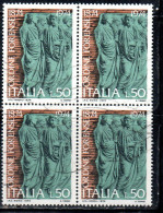 ITALIA REPUBBLICA ITALY REPUBLIC 1974 CENTENARIO ISTITUZIONE ORDINE FORENSE LIRE 50 QUARTINA BLOCK USATO USED OBLITERE' - 1971-80: Used