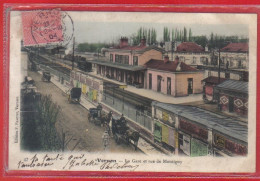 Carte Postale 27. Vernon  La Gare Et La Rue Montigny  Très Beau Plan - Vernon