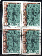 ITALIA REPUBBLICA ITALY REPUBLIC 1974 CENTENARIO ISTITUZIONE ORDINE FORENSE LIRE 50 QUARTINA BLOCK USATO USED OBLITERE' - 1971-80: Usados