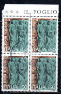 ITALIA REPUBBLICA ITALY REPUBLIC 1974 CENTENARIO ISTITUZIONE ORDINE FORENSE LIRE 50 QUARTINA BLOCK USATO USED OBLITERE' - 1971-80: Usados