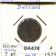 2 REICHSPFENNIG 1925 A GERMANY Coin #DA474.2.U.A - 2 Rentenpfennig & 2 Reichspfennig