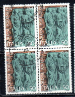 ITALIA REPUBBLICA ITALY REPUBLIC 1974 CENTENARIO ISTITUZIONE ORDINE FORENSE LIRE 50 QUARTINA BLOCK USATO USED OBLITERE' - 1971-80: Used