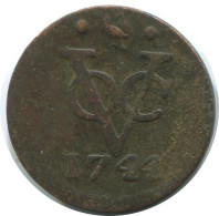 1744 WEST FRIESLAND VOC DUIT INDES ORIENTALES NÉERLANDAISES COLONIAL PENNY #AE818.27.F.A - Indes Néerlandaises