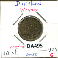 10 RENTENPFENNIG 1924 G DEUTSCHLAND Münze GERMANY #DA495.2.D.A - 10 Renten- & 10 Reichspfennig