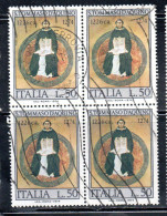 ITALIA REPUBBLICA ITALY REPUBLIC 1974 SAN S TOMMASO D'AQUINO LIRE 50 QUARTINA BLOCK USATO USED OBLITERE' - 1971-80: Usados