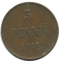 5 PENNIA 1916 FINLANDIA FINLAND Moneda RUSIA RUSSIA EMPIRE #AB151.5.E.A - Finnland