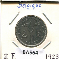 2 FRANCS 1923 FRENCH Text BELGIUM Coin #BA564.U.A - 2 Franchi