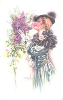 Usabal:Glamour Lady Smelling Blossoms, ERKAL Nr 325/1, Pre 1940 - Usabal