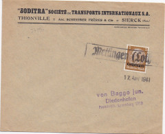 37290# HINDENBURG LOTHRINGEN LETTRE Obl METTINGEN 17 Avril 1941 METTING MOSELLE THIONVILLE - Lettres & Documents