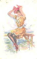 Usabal:Glamour Lady Siting On Boat Bridge, ERKAL Nr 327/3, Pre 1940 - Usabal