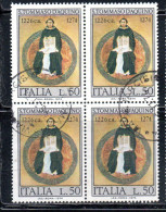 ITALIA REPUBBLICA ITALY REPUBLIC 1974 SAN S TOMMASO D'AQUINO LIRE 50 QUARTINA BLOCK USATO USED OBLITERE' - 1971-80: Usados